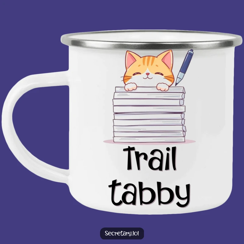Funny Cat Paperwork Camping Mug: Curious Adventures with a Playful Companion
