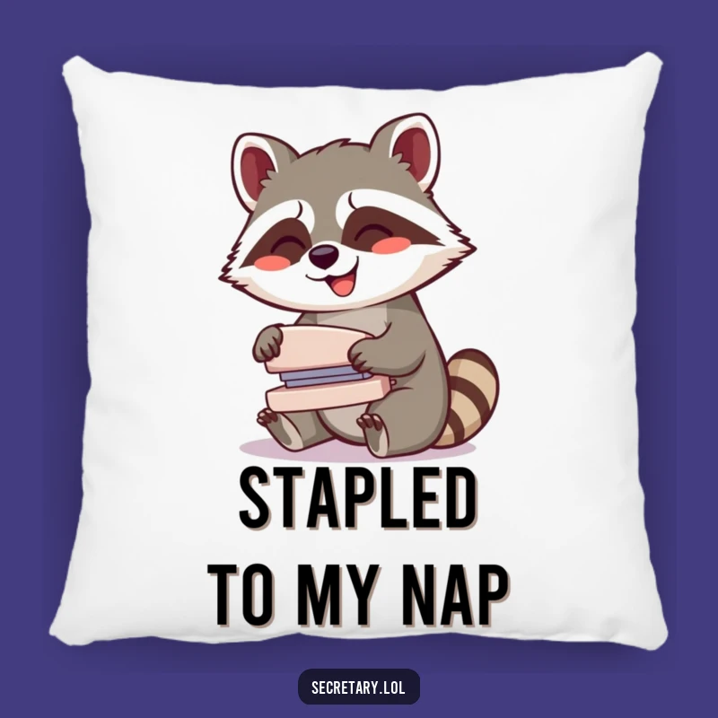 Funny Raccoon Stapler Pillow: Giggling Mischief Cushion - Humorous Gift