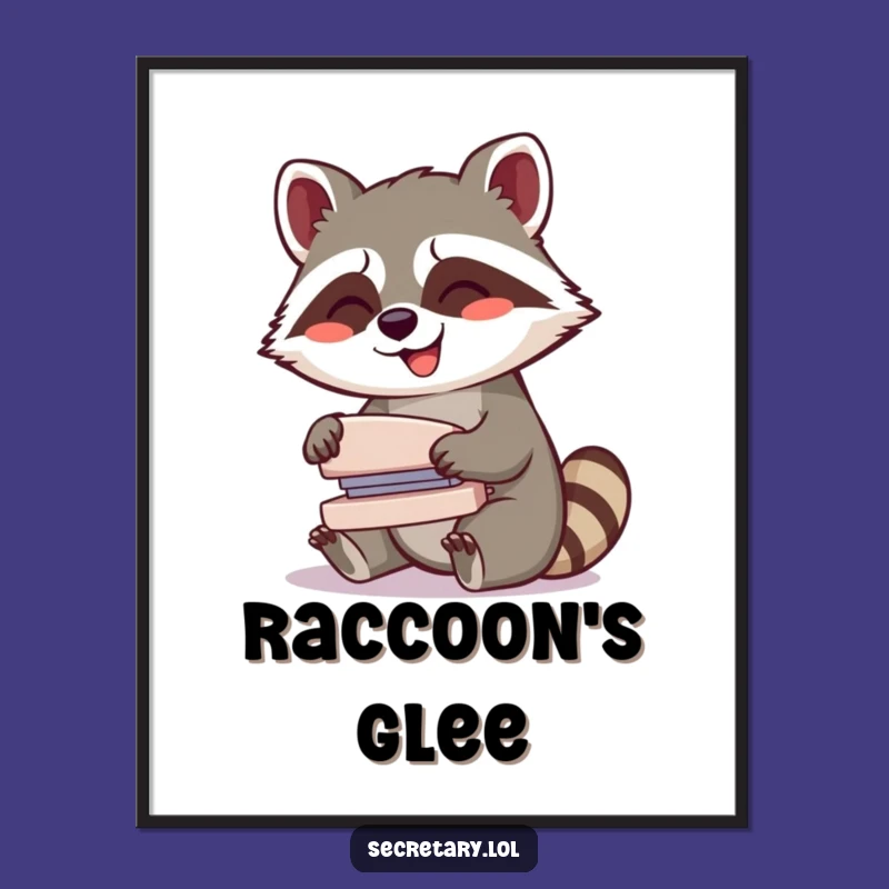 Funny Raccoon Digital Art Print: Giggling Stapler Operator - Instant Download Gift