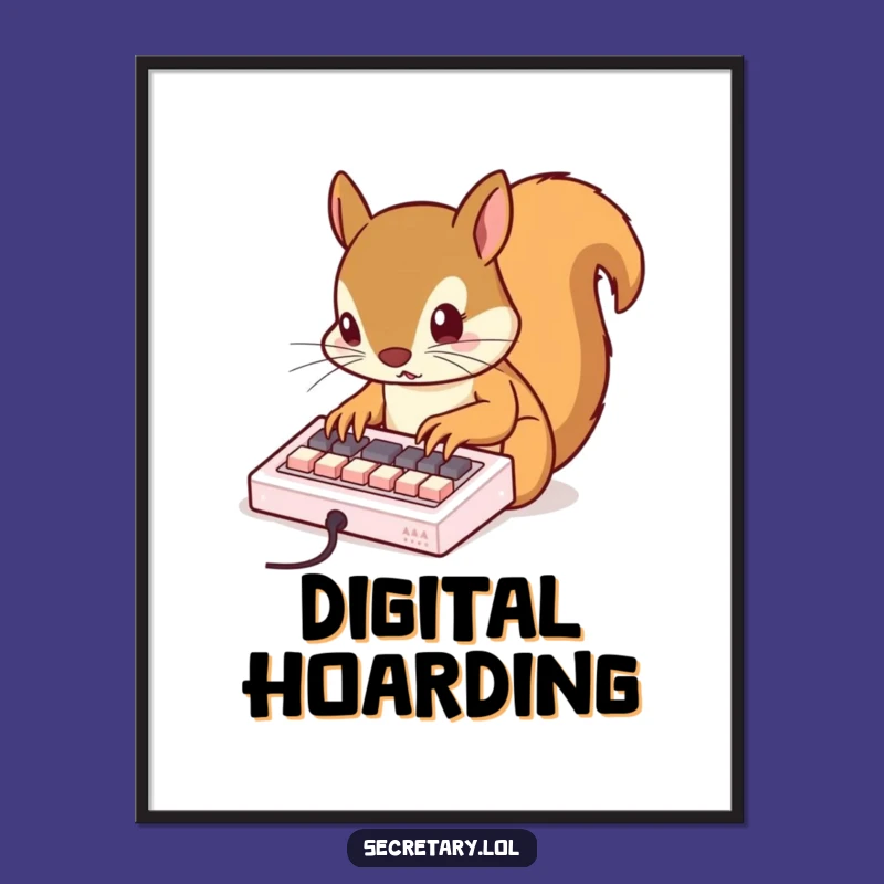 Funny Squirrel Typing Art Print - Techie's Humorous Office Decor Gift