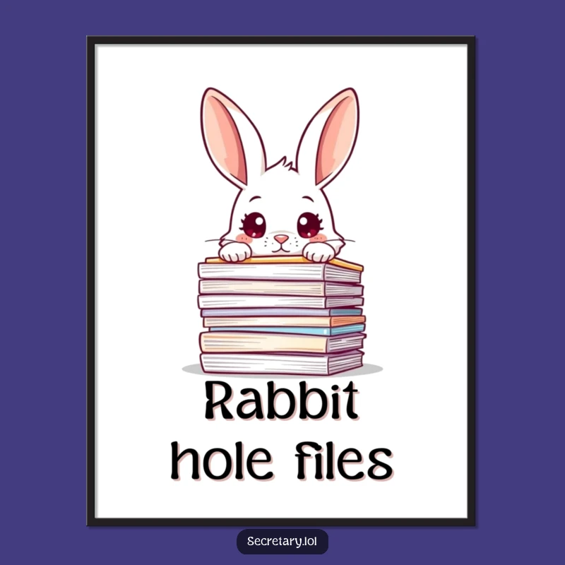 Funny Rabbit File Poster: Curious Overwhelmed Rabbit Art - Hilarious Decor Gift