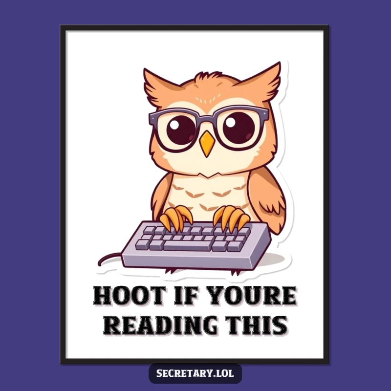 Free Printable Wall Art: Funny Owl Typing, Quirky Digital Download Decor