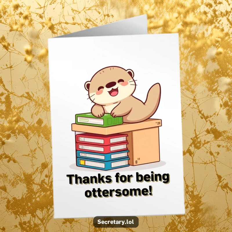Funny Free Printable Thank You Card featuring a giggling otter sliding on files, expressing thanks with adorable, aquatic cheer.